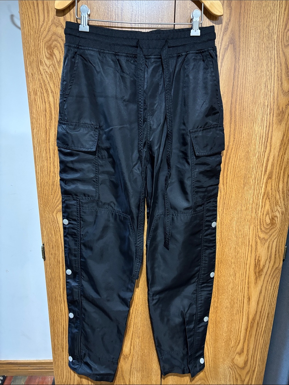 Men's Black Cargo Snap-Detail Pants